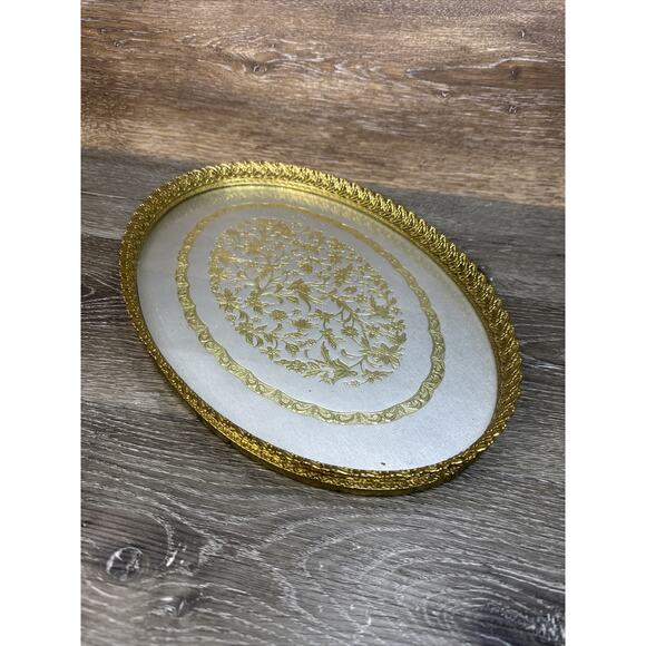 Vintage Vanity Tray Gold Filigree Ornate Hollywood Regency 16x11”